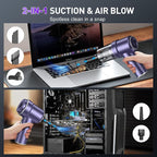 KMM Handheld Car Vacuum Cleaner, Hand Held Vacuum Cleaner & Air Duster | 9000PA Strong Suction, 120W High Power, Portable, Cordless, Rechargeable, Multi-Nozzles & LED Light, For Home, Car, Office - Image 2