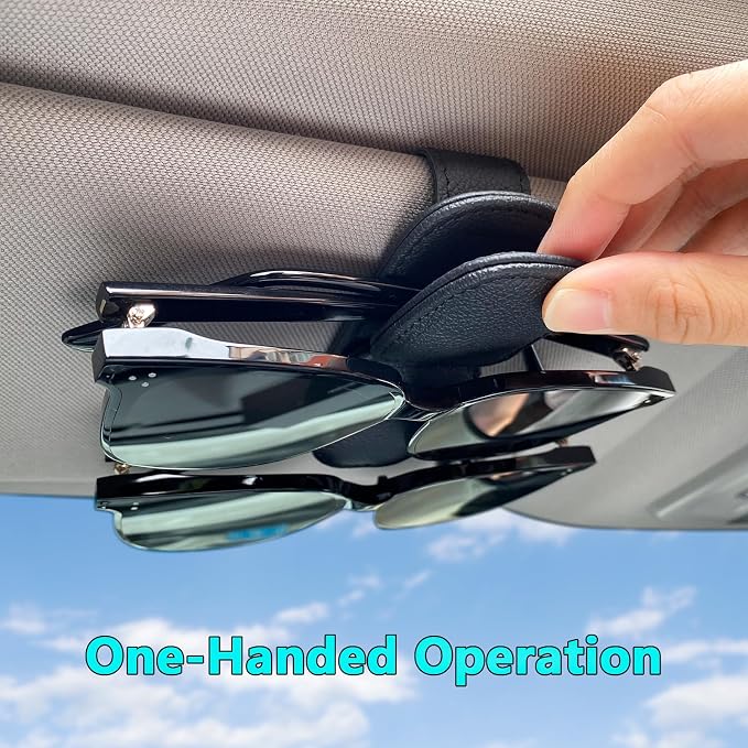 Visonx Sunglass Holder for Car Visor Clip, Magnetic Leather Eyeglass Hanger Clip for Car, Square Car Visor Accessories (Black) - Image 2