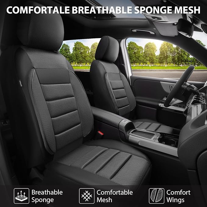 CAR PASS 3D Foam Leather Car Seat Covers Two Front Seats only, Air Mesh Thick Seat Covers, All Weather Car Seat Cover Comfort & Protection for Truck,SUV,Sedan,Van, Airbag Compatible (Charcoal Gray) - Image 8