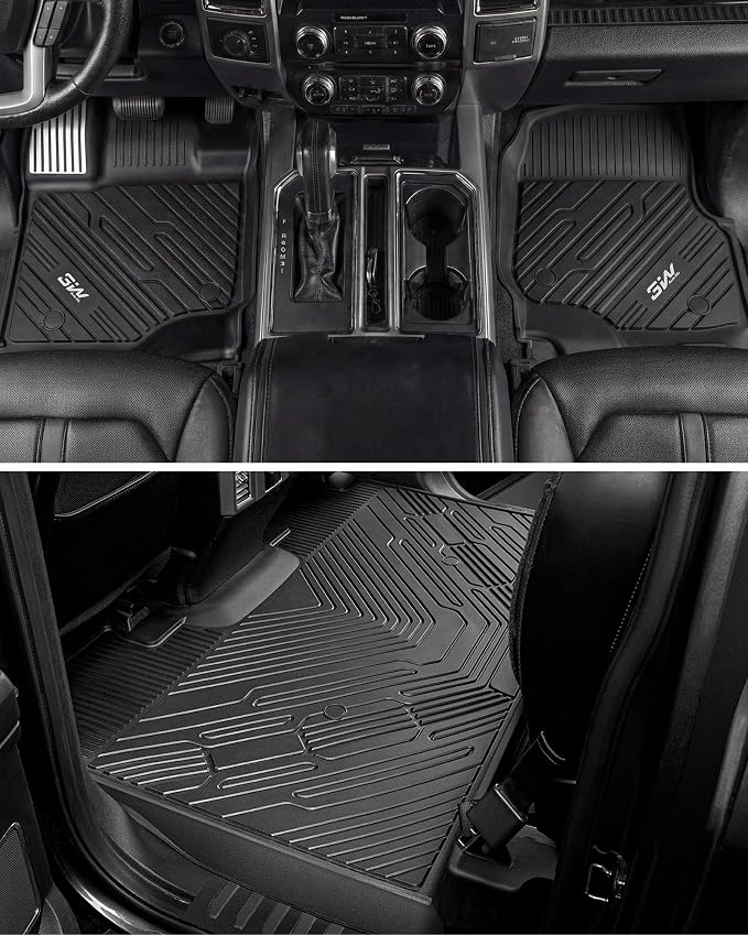3W Floor Mats (with Metal Pedals) for Ford F-150 2015-2026 SuperCrew | F150 Lightning 2022-2025 SuperCrew(w/o Fold Flat Storage), TPE All Weather Custom Fit, 3PCS | Heavy Duty, Easy Clean - Black - Image 9
