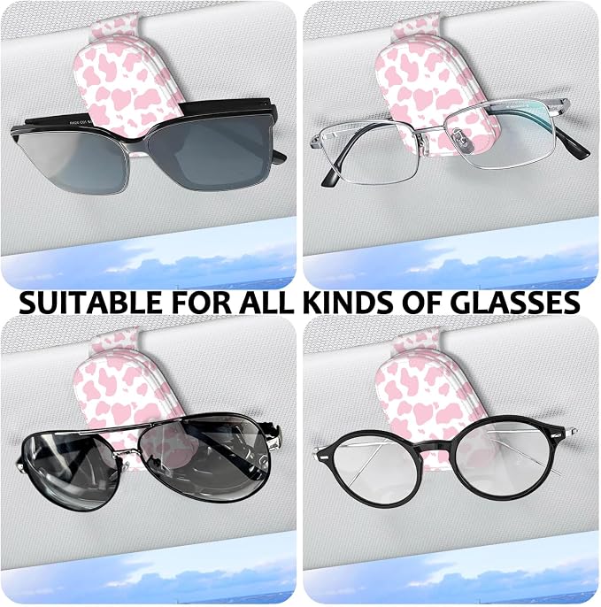 2 Pack Sunglass Holder for Car Visor, Universal Magnetic Car Sunglass Holder for Different Size Eyeglasses, Car Visor Accessories (Cow-Pink) - Image 5