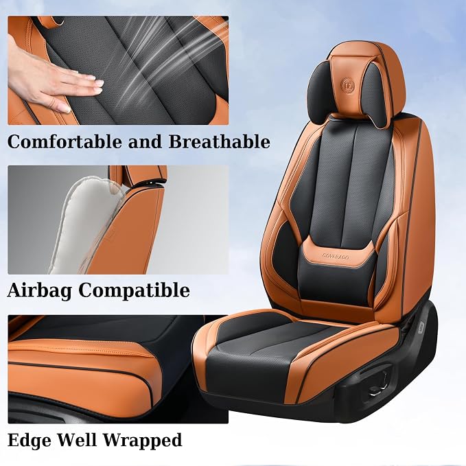 Coverado Car Seat Covers, Seat Covers for Cars, Waterproof Leather Auto Seat Protectors, Leather Car Seat Cushion, Car Interiors Accessories Universal Fit for Most Cars - Image 5