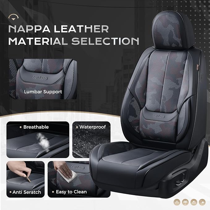 Coverado Car Seat Covers, Seat Covers for Cars, Waterproof Leather Auto Seat Protectors, Leather Car Seat Cushion, Car Interiors Accessories Universal Fit for Most Cars - Image 3