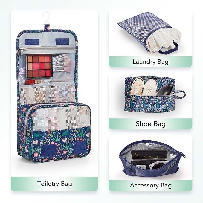 OlarHike 8 Set Compression Packing Cubes for Travel Essentials,Compressible Expandable Space Saver Bags for Organizing Clothes,Luggage Garment Bags with Over 1000 pcs Mesh Holes(Dark Blue Floral) - Image 5