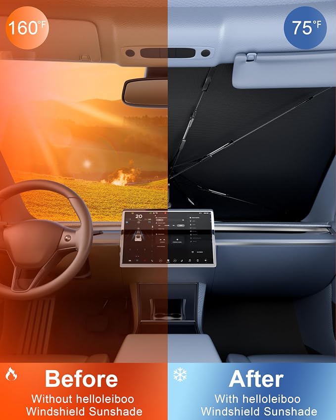 helloleiboo Custom Fit Tesla Model 3/Y Windshield Sun Shade Umbrella | Foldable, 5-Layer Vinyl Coating, Reflective Heat Protection, UV Protection - Image 3