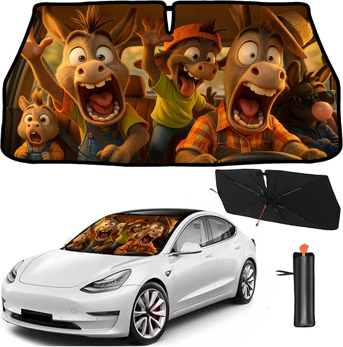 2025 Upgrade Funny Animals Car Windshield Sun Shade Umbrella 5 Layers Nano Coatings Donkey Driving Car Front Window UV Block Sunshade Cover for Most Cars SUV Universal Size 57"x30" by Hello+Gorgeous