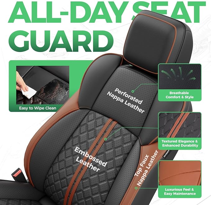 RIDEPOSH Custom Leather Seat Covers for Toyota Tacoma Double Cab 2024-2026 | full set, BKbrown, OEM fit, premium waterproof leather, anti-slip, extra pockets, long-term durability, airbag compatible - Image 2
