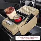 5 in 1 Nappa Leather Console Armrest Cover, Beige | Built-in cup holder, tissue slot, phone holder & 2 storage pockets, practical car accessories fit SUV sedan truck - Image 3