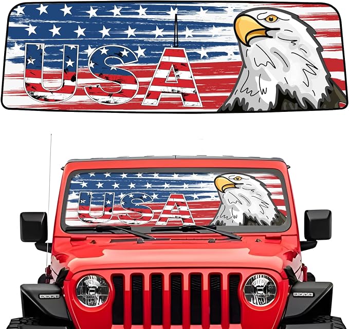 Canvcle Windshield Flag Sun Shade Sun Visor Heat Shield for 2018-2026 Jeep Wrangler JL & 2/4 Door 4XE & 2020-2026 Jeep Gladiator JT Thicken 3-Layer Keep Vehicle Cool Protect Your Car from Sun Heat by Canvcle
