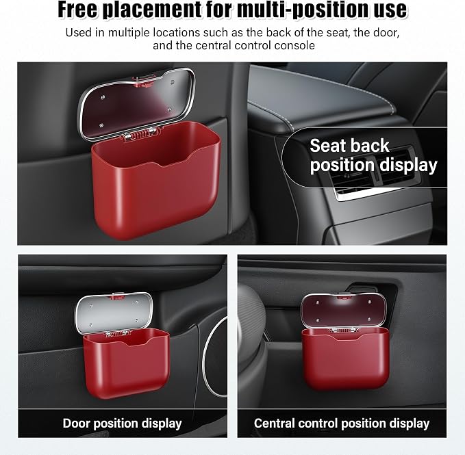 UYYE Car Trash Can, Car Garbage Bin with Lid & Handle - Leak-Proof Mini Trash Can for Car, Truck, SUV - Essential Car Accessories for Organization (Red) - Image 4