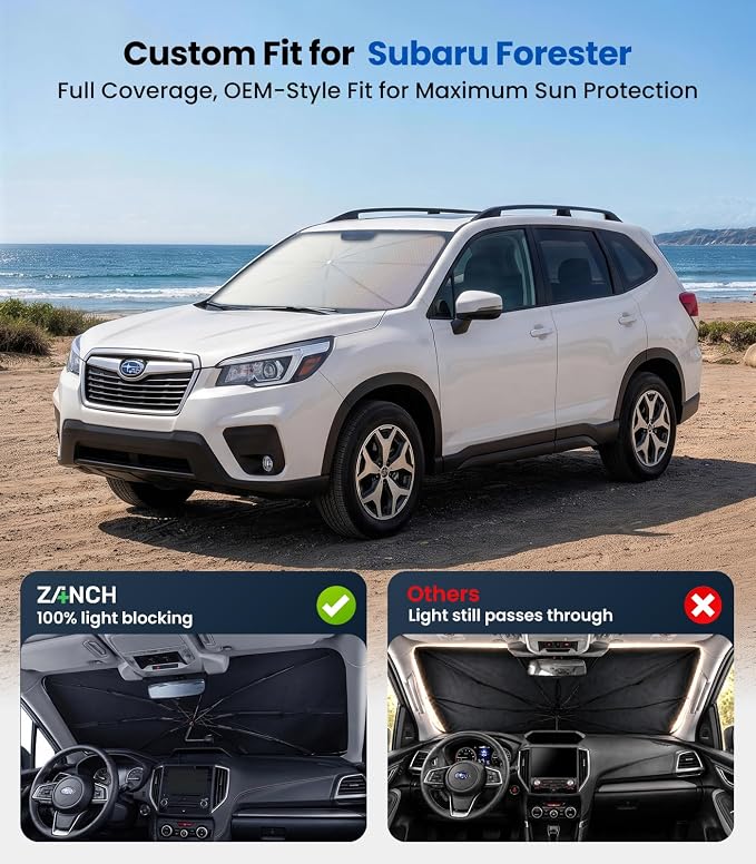 Zanch Windshield Sun Shade Umbrella for Subaru Forester 2000-2026 | [99% UV Protection, Up to 75℉ Cooler]Snug Fit, Sturdy Frame, Scratch-Free Interior, Foldable Front Sunshade Umbrella - Image 4
