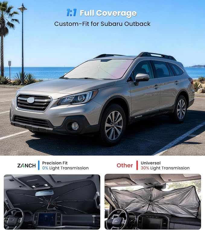 Zanch 2026 Upgraded Windshield Sun Shade Umbrella: Custom Fit for Subaru Outback 2000-2025 Front Window Sunshade, Block UV Rays & Keep Car Cool, 1:1 Scan for Outback, No Gaps & No Scratches. - Image 2