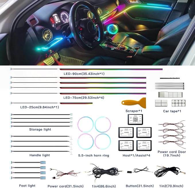 Acrylic Interior Car LED Strip Lights, Colorful 22-in-1 Car Ambient Lighting Kit, with APP Control, 622 LED Fiber Optic Strip Lights for Cars, Supports Neon Sync with Music DIY Mode. - Image 3