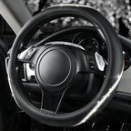 CAR PASS Bling Diamond Black Leather Steering Wheel Cover, Studded Crystal Rhinestones Universal Fit 14" 1/2-15" Glitter for Women Sparkle Girl Fit Suvs,Vans,Sedans,Car,Trucks, Multicolor Diamond - Image 3