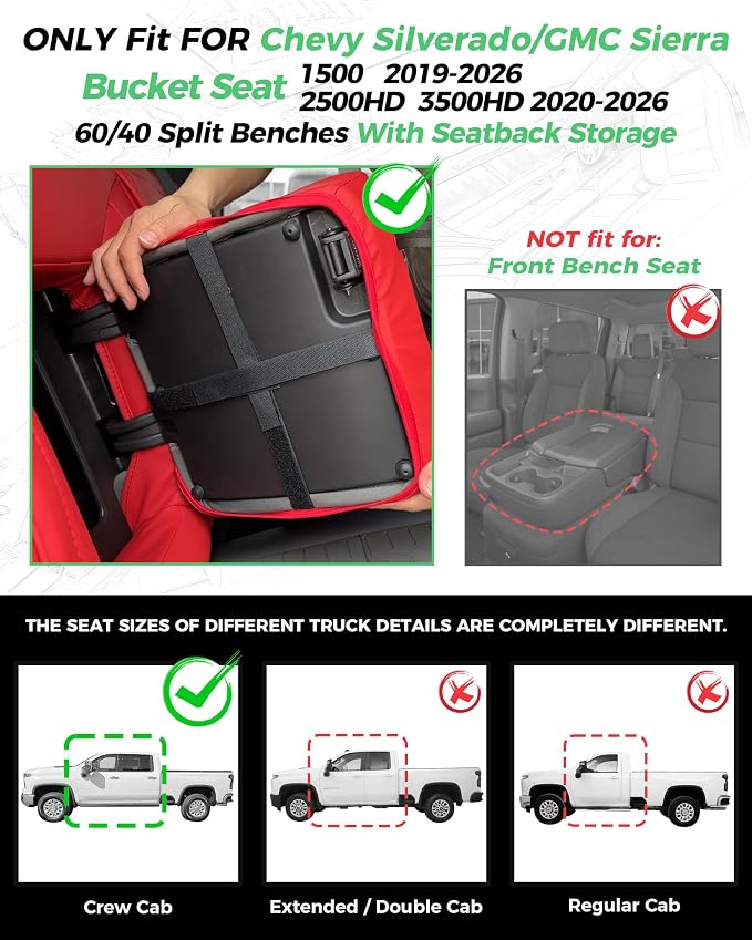 RIDEPOSH Custom Fit Seat Covers for Silverado/Sierra 1500 2019-2026 CrewCab | Fits 2500/3500HD 2020-2026, with Rear Armrest/Seatback Storage, Faux leather, Protective, Scratch-resistant, Easy-clean - Image 2