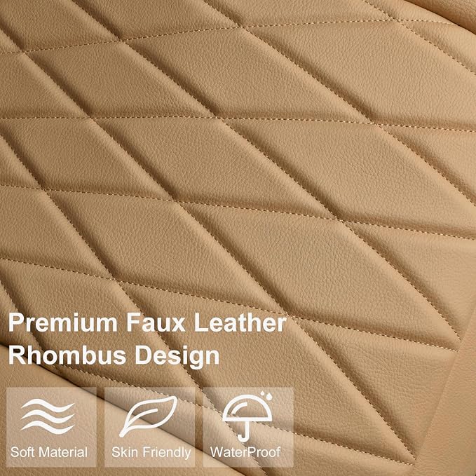 CAR PASS 2 Pack Front Car Seat Covers, Bottom Seat Covers Full Wrapped with Storage Pocket, Anti Slip Car Seat Protectors, Waterproof Seat Cushion Pad Universal Fit Sedan SUV Truck, Dark Beige - Image 2