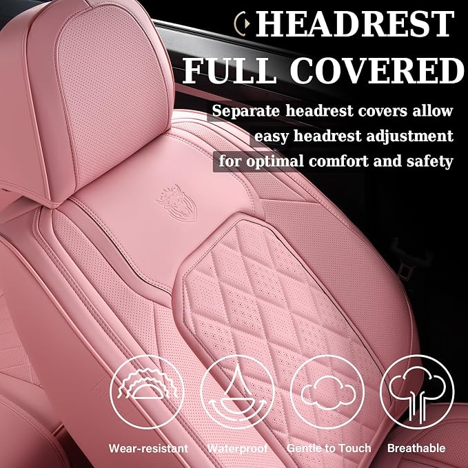 Coverado Front Seat Covers, Luxury Faux Leather Seat Covers for Cars, Pink Car Seat Covers, Car Seat Protector Waterproof, Automotive Interior Accessories Universal Fit for Most Sedans, SUVs, Trucks - Image 4