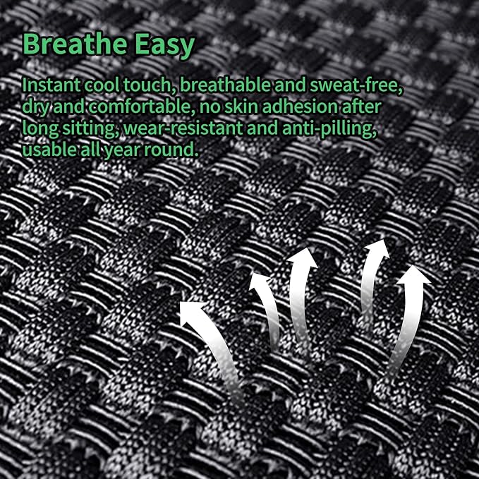 Fit Rogue Car Seat Covers for Nissan Rogue 2014-2024 2025 2026 -Upgraded Premium Breathable Cooling Ice Silk Leather Seat Covers,All-Weather Breathable Seat Cushion Protector,Full Set,Black - Image 6