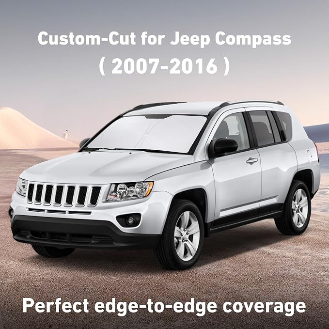 EcoNour Windshield Sunshade Compatible for Jeep Compass 2007-2014 2015 2016 | Sun Visor for Front Windshield & Window Sun Shade Cover, UV Heat Blocker & Protector, Car Accessories - Image 2