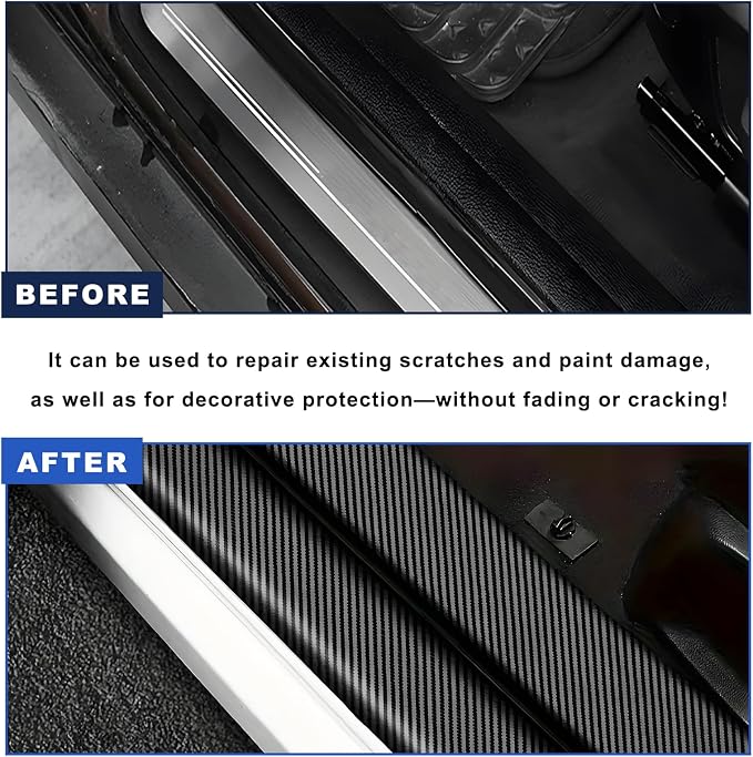 3D Carbon Fiber Vinyl Tape, 2 Inch x 20 ft Car Threshold Guard Anti-Scratch Window Trim Protector, Door Entry Protective Film Waterproof Detailing Tape for Most Vehicles - Image 4