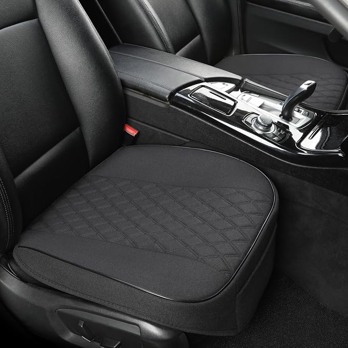 West Llama Linen Front Car Seat Cover Protector Anti-Slip Bottom Seat Cover Fits 95% of Vehicles,Wrapping Around The Bottom,Diamond Pattern(Black-2Pcs) - Image 2