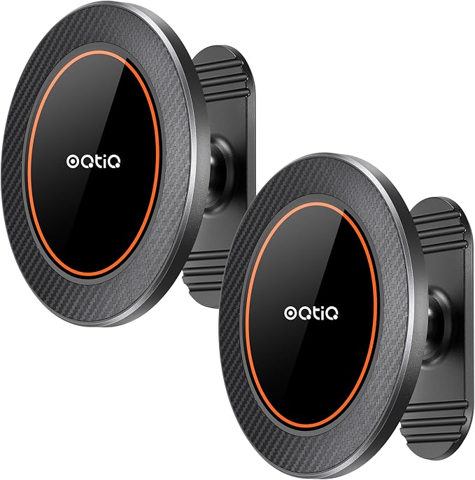 Magnetic Car Phone Mount Holder with 3M Adhesive,2 Pack | 360-Degree Adjustable,Black Carbon Fiber, Aluminum, MagSafe Compatible for iPhone 17/16/15/14/13/12 by OQTIQ