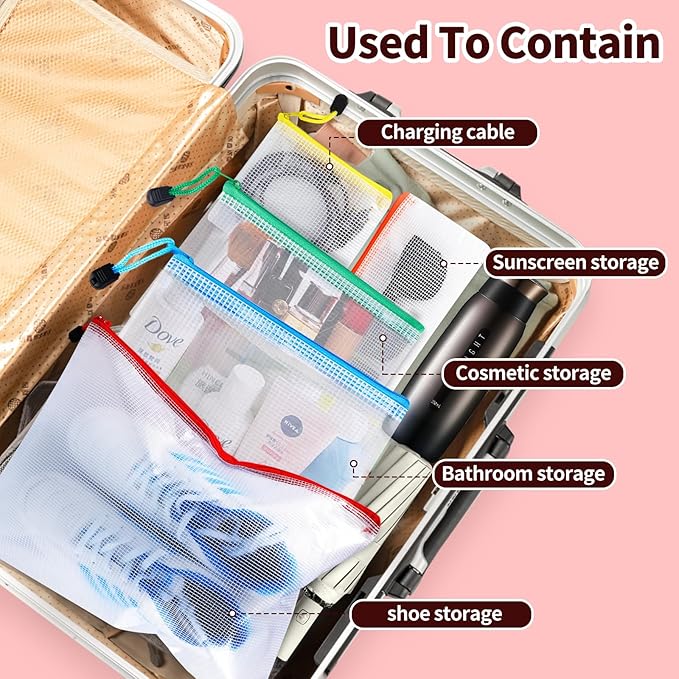 24pcs Mesh Zipper Pouch Bags 8 Sizes Plastic Clear Pouches for Organization | Multiple Sizes Waterproof File Bag Reusable Storage Bags for Classroom Travel Board Game Office Supplies - Image 6