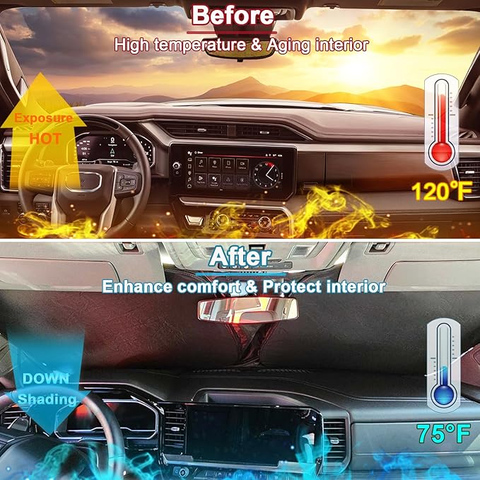 Windshield Sun Shade for 2022-2026 Refreshed Chevy Silverado 1500/GMC Sierra 1500, 2024-2026 Silverado/Sierra 2500HD 3500HD Front Windshiled Sun Visor UV Protection Foldable Sunshade - Image 2