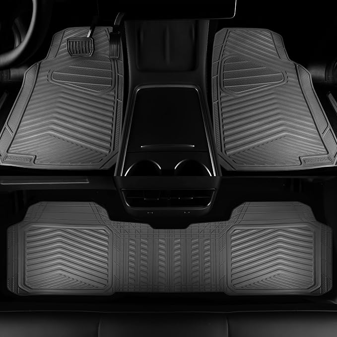 CAR PASS Rubber Car Mats, Waterproof Car Floor Mats All Weather,Car Mat Full Set 3 Piece, Grey Automotive Floor Mat Trim to Fit for Cars Sedan SUVs Trucks, Anti-Slip Easy Clean, All Gray - Image 5
