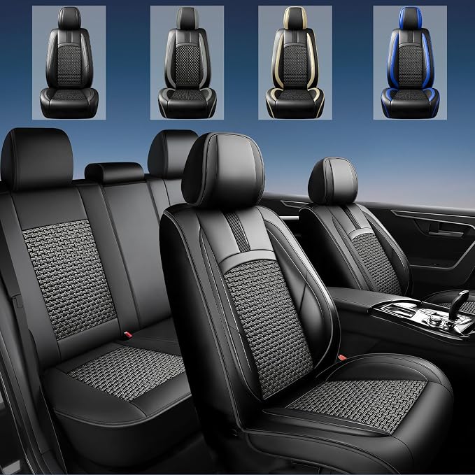 Fit Rogue Car Seat Covers for Nissan Rogue 2014-2024 2025 2026 -Upgraded Premium Breathable Cooling Ice Silk Leather Seat Covers,All-Weather Breathable Seat Cushion Protector,Full Set,Black - Image 2