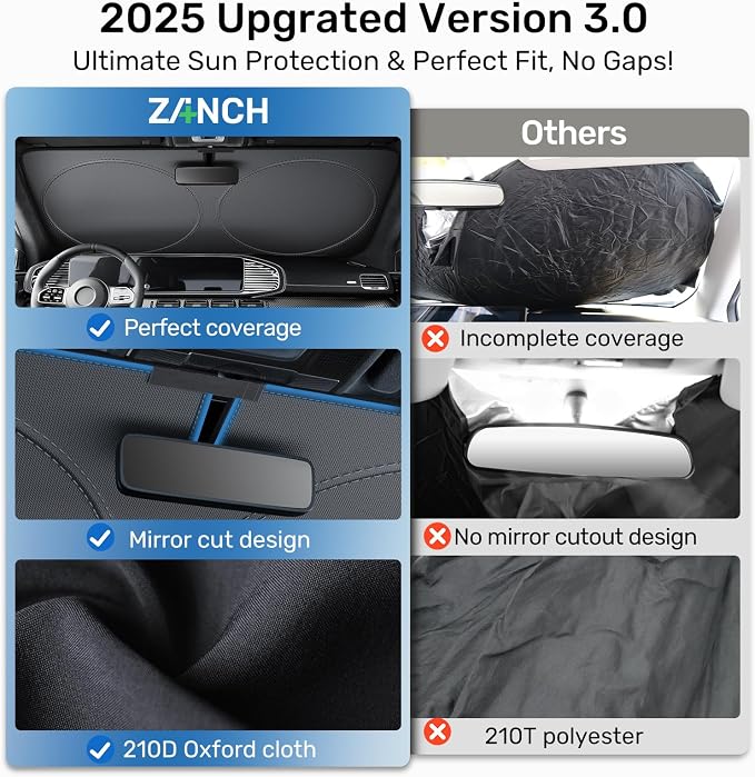 2026 Upgraded Zanch Windshield Sun Shade for Off-Road SUV, 60''x21'' | UV Protection & Heat Reduction, Light-Blocking, Heavy-Duty, Easy to Store&Setup, Keep Interiors Cool, Sun Shield for Parking - Image 4