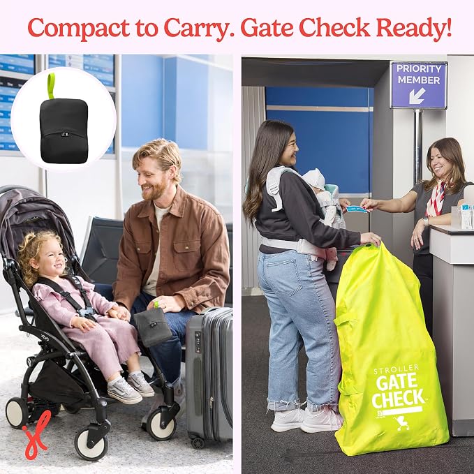 J.L. Childress Gate Check Bag for Single & Double Strollers, Neon Yellow | AirTag compatible Gate Check Bag keeps strollers clean, protected & easy to identify when airport gate checking - Image 7