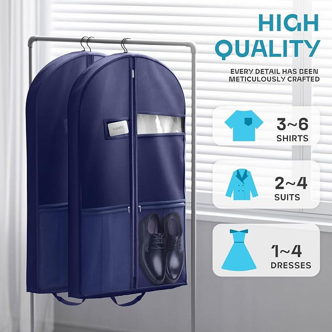 Lazebox 43" Travel Garment Bag with Accessories Zipper Pocket, Heavy Duty Suit Bag for Suits, Tuxedos, Dresses, Coats, Blue, 1 pack - Image 2