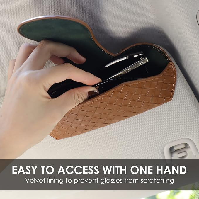 KINIVA Sunglasses Holder for Car Visor Leather Glasses Case with Clips for Car Visor Automotive Interior Visor Accessories Apply to All Car Models (09 Brown) - Image 3