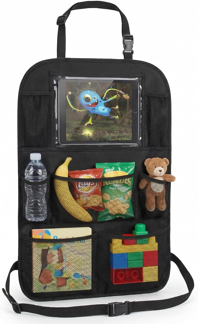 ONE PIX Backseat Car Organizer Mats Back Seat Organizers and Storage Bag with Touch Screen Tablet Holder for Kids Toddlers Car Seats, Travel Accessories, Road Trip Essentials Kids - Image 9