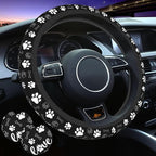 Paw Print Steering Wheel Cover Universal 15 Inch +2 Pieces Car Coasters | Anti-Slip Breathable Car for Men/Women Dog Paw Print Steering Wheel Cover Dogs Prints - Image 2