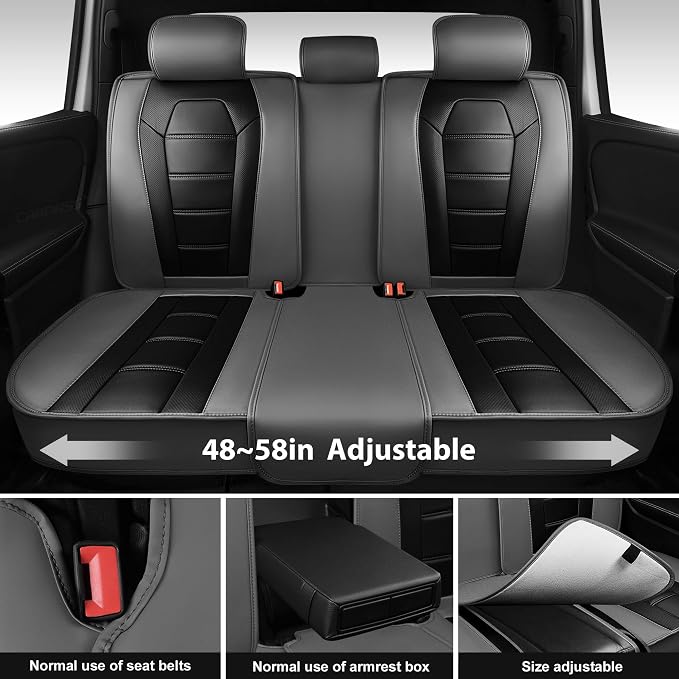CAR PASS Nappa Leather Car Seat Covers Full Set Faux Leather, Black Gray | Luxury Nappa Leather,360° Full Protection,Water resistant,3D Foam Comfort,Universal Fit for Most Cars SUV Truck,Scratch proof - Image 3