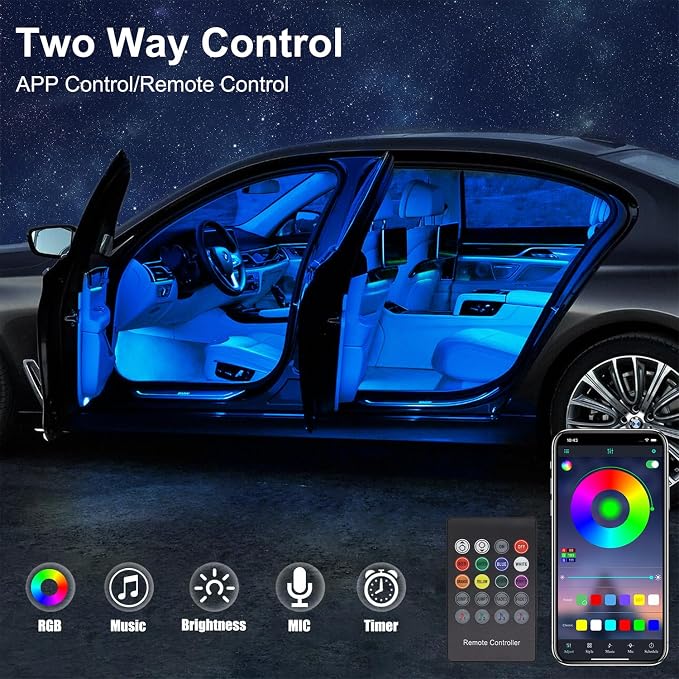 Interior Car Lights, 9 in 1 RGB Ambient Lighting Kit APP/Remote Control | 16 Million Colors and 29 Preset Modes, Inside Car Lighting Accessories, 12V - Image 4