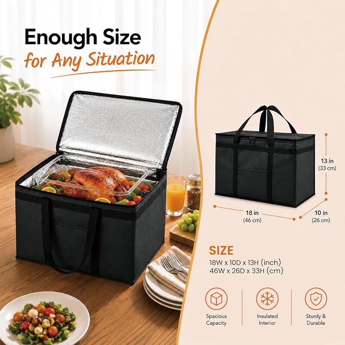 NZ home Insulated Food Bag, Portable Cooler Tote (XL Plus, Orange, 2 Pack) | Large thermal bag, For cold & hot food, Soft sided cooler, Heavy duty carrier, Grocery shopping, Food delivery, Catering bag - Image 5