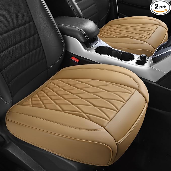 CAR PASS 2 Pack Front Car Seat Covers, Bottom Seat Covers Full Wrapped with Storage Pocket, Anti Slip Car Seat Protectors, Waterproof Seat Cushion Pad Universal Fit Sedan SUV Truck, Dark Beige by CARPASS