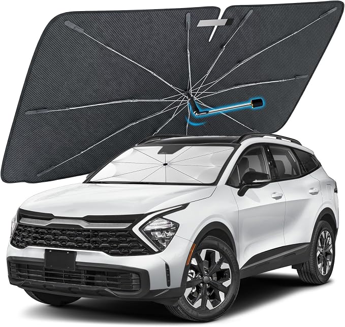 [2026 Upgraded] Windshield Sun Shade Umbrella(Large-57 L x 32" W) | Front Window Sunshade with Thermo Shield Fabric, Foldable Car Sun Visor for Heat Reduction and Interior Protection by Visufy