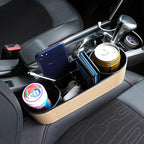 Car Seat Gap Filler Organizer with Cup Holder, Beige | Front Seat Organizer, Console Side Pocket, Cell Phone Holder, Coin Bucket, Car Storage Box, Universal Fits, Easy Installation - Image 4