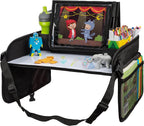 Lusso Gear Car Seat Tray - Dry-Erase Lap Desk for Kids Travel Activities - Snack & Cup Holder for Car Back Seat Organizer - Tablet Stand for Toddler Travel Essentials - Black by LussoGear