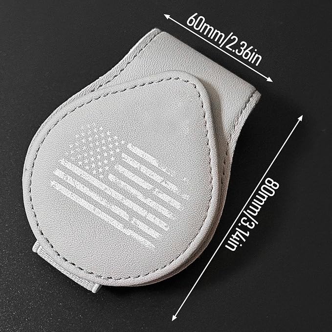 American Flag - Car Sunglass Holder, Magnetic Leather Eyeglass Hanger Mount Clip Holder for Car Visor Accessories (Grey) | Magnetic Leather - Image 4