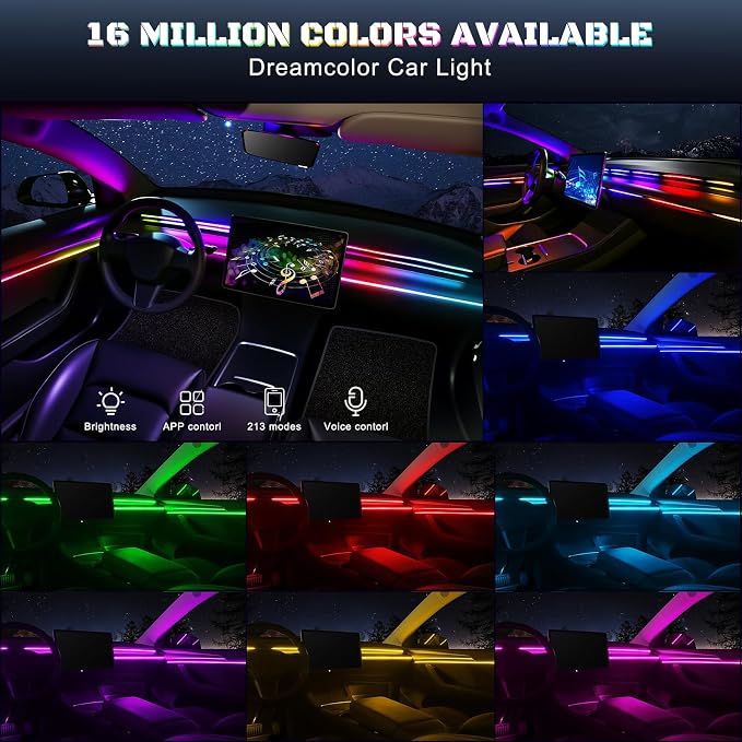 Dreamcolor Acrylic Interior Car LED Strip Light with USB/Type C/4-Port Cigarette Lighter, RGB 2 in 1 with 110.2 inches LEDs Ambient Lighting Kits, Sound Active Function Neon Led Strips for Car - Image 2