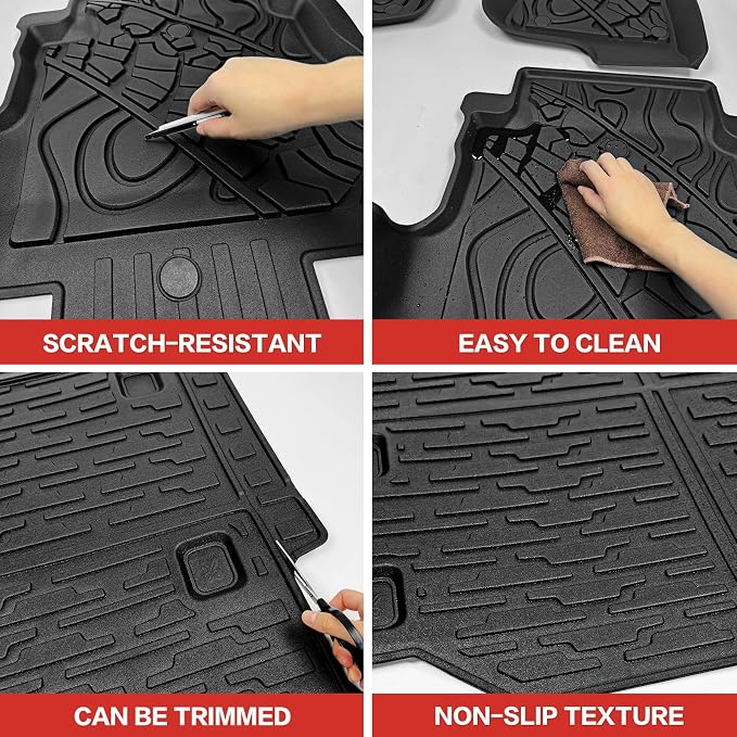 Cargo Liner with Floor Mats Fit for 2018-2025 Jeep Wrangler JL Unlimited 4 Door 4X4, Cargo Mat Durable TPE Floor Liner for 2024 Jeep Wrangler JL/JLU Accessories(Cargo Mat+Floor Mat) - Image 6