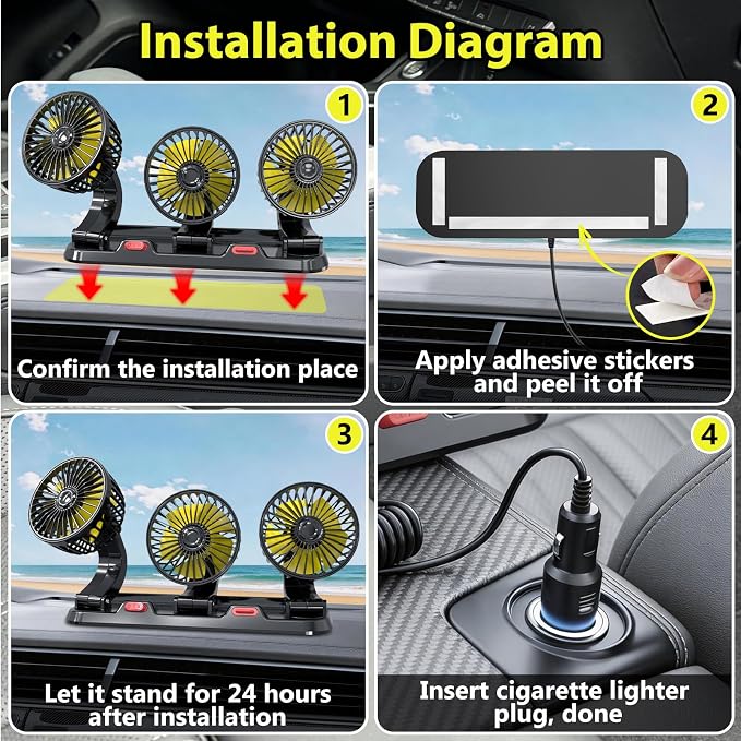 Portable 3-Head Car Cooling Fan, Fans for Vehicles Cars (No Battery) - Image 6