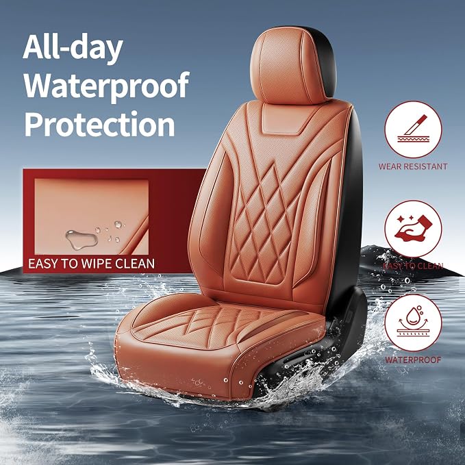 Car Seat Covers for GMC Acadia 2007-2026, Full Set, Brown | Luxury Full Coverage Leather Seat Protectors, Waterproof Breathable, Non-Slip, Easy to Install, Airbag Compatible, All-Season - Image 4