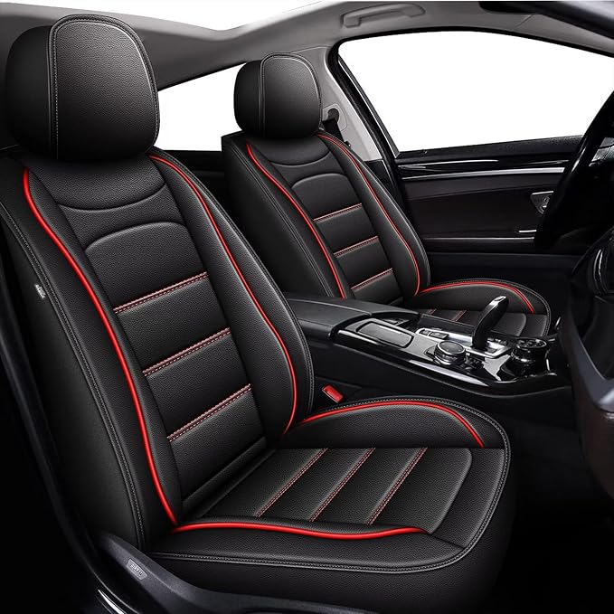 IKABEVEM Car Seat Covers for VW/Volkswagen Taos 2022-2026 Full Set(5 Seats) | Luxury Fuax Leather, Waterproof, Airbag Compatible, Easy to Install, Scratch‑Resistant Seat Protection, Redline by IKABEVEM