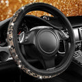 CAR PASS Bling Diamond Steering Wheel Cover Leopard Pattern, Sparkly Crystal Glitter Rhinestones Black Leather Wheel Protect for Women Girl Fit Suvs,Vans,Sedans,Cars,Trucks, 14" 1/2-15" Gold Leopard by CARPASS